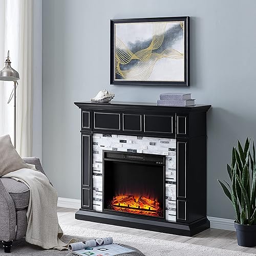 Miniatura 4 de SEI Furniture Chimenea eléctrica de mármol Drovling, color negro