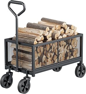 Huxitocan Heavy Duty Garden Wagon Cart, 440LBS Outdoor Metal Yard Carts | For Gardening Soil, Tools, and Plant Transport, 63L Large Space & Open Design, 360° Rotating Wheels