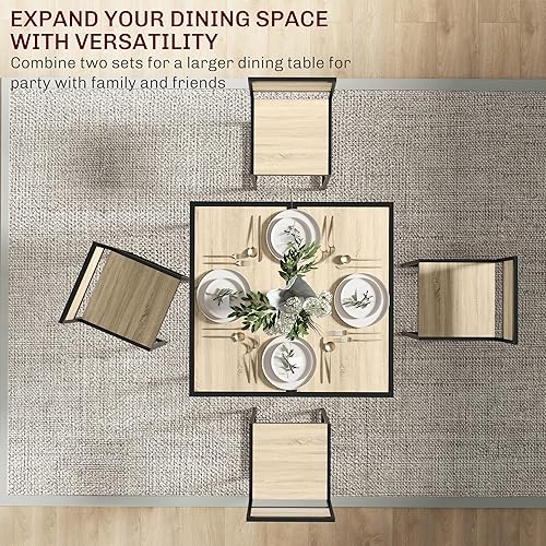 Miniatura 6 de HOMCOM Juego de mesa de comedor industrial de 3 piezas para 2, mesa de cocina y sillas, juegos de comedor para espacios pequeños, roble