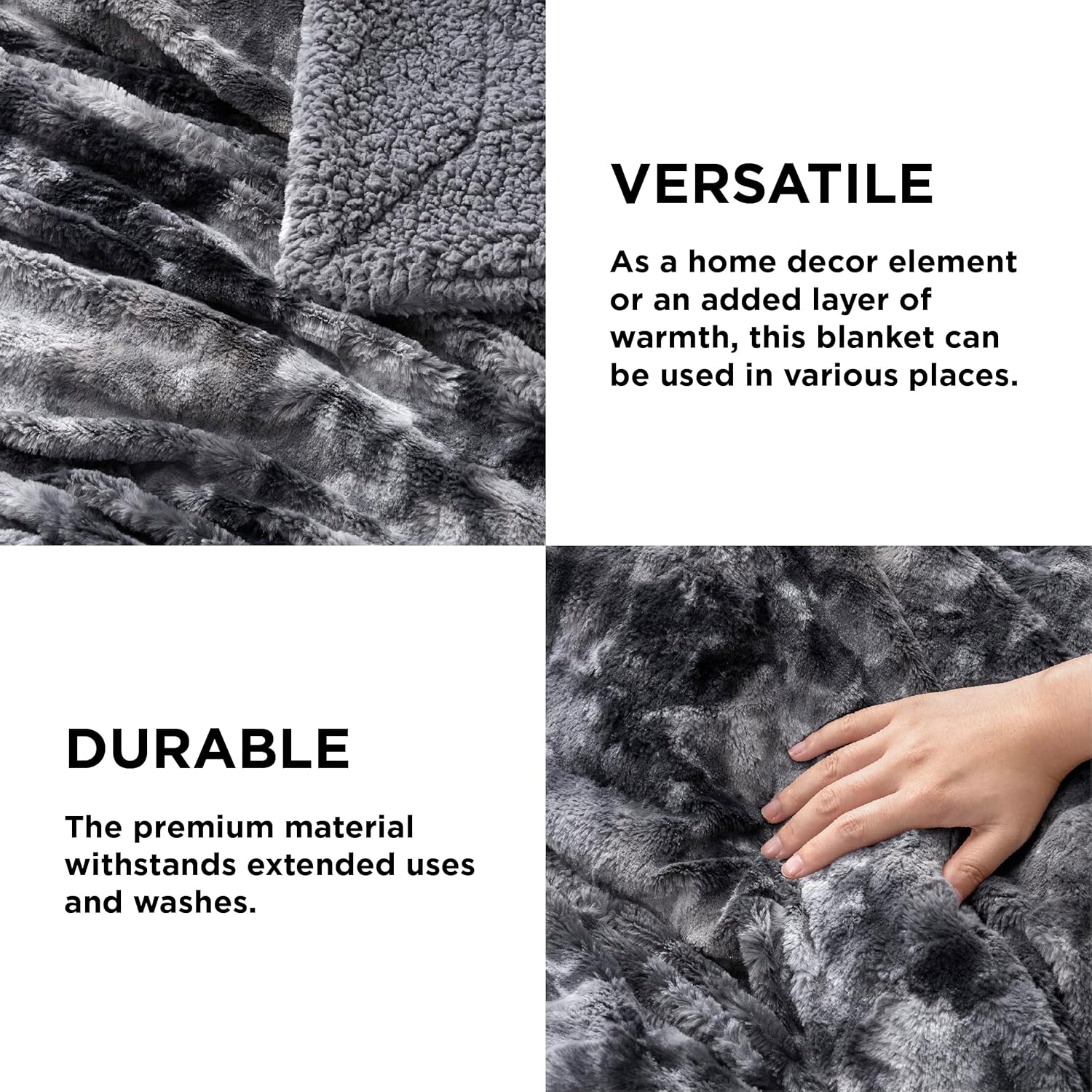 Bedsure GentleSoft Sherpa Fluffy Blanket Twin Size - Fleece Warm and Cozy Throw for Women Gift, Plush & Fuzzy Faux Fur Christmas Blanket for Couch, Sofa, Bed Decor, Tie Dye Design, Grey, 60x80 Inches - Image 4