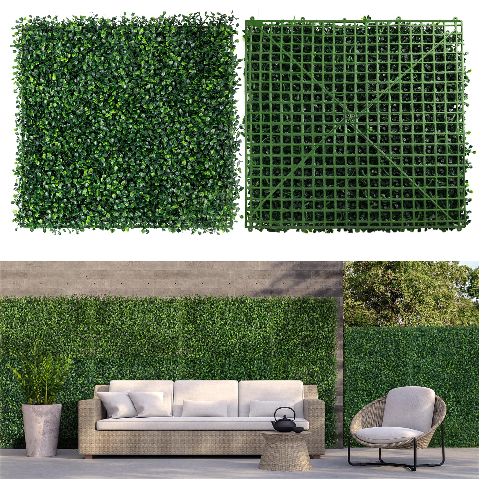 Moeput 12PCS Grass Wall Panels 10"x10" Artificial Grass Wall Panels Greenery Backdrop Decor Boxwood Hedge Panels, Grass Wall Backdrop Panels for Party Wedding Indoor Backyard Christmas Decoration