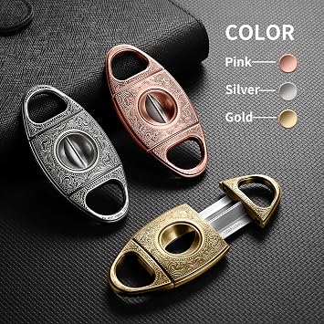 V-Cut Cigar Cutter, Sharp Blade Stainless Steel Carved Cigar Guillotine Scissors with Gift Box(Color:Silver)