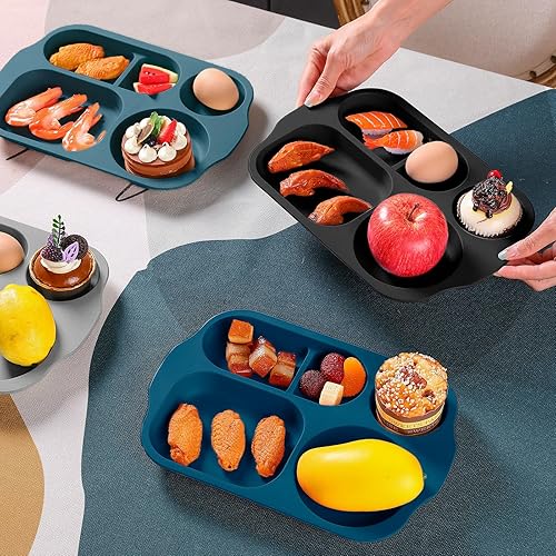 Miniatura 3 de Tanlade 8 platos divididos irrompibles de 12 pulgadas, bandeja de alimentos con 5 compartimentos, paja de trigo, bandejas de almuerzo para adultos,