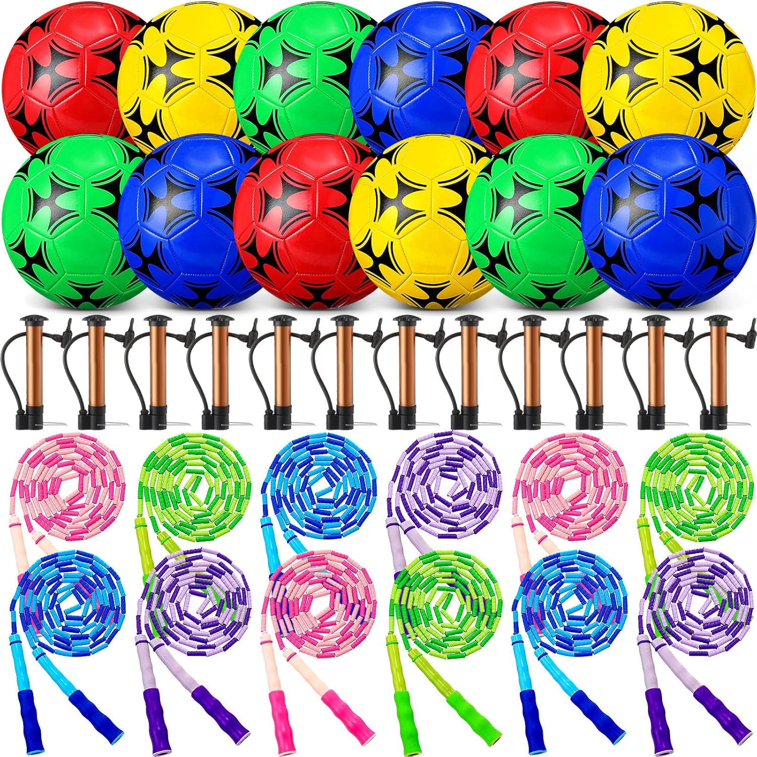 36 Pcs Soccer Ball with Pump Jump Rope Physical Education Playground Equipment Set Size 5 Sport Soccer Ball Soft Beaded Jump Rope for Outdoor Game Training Practice