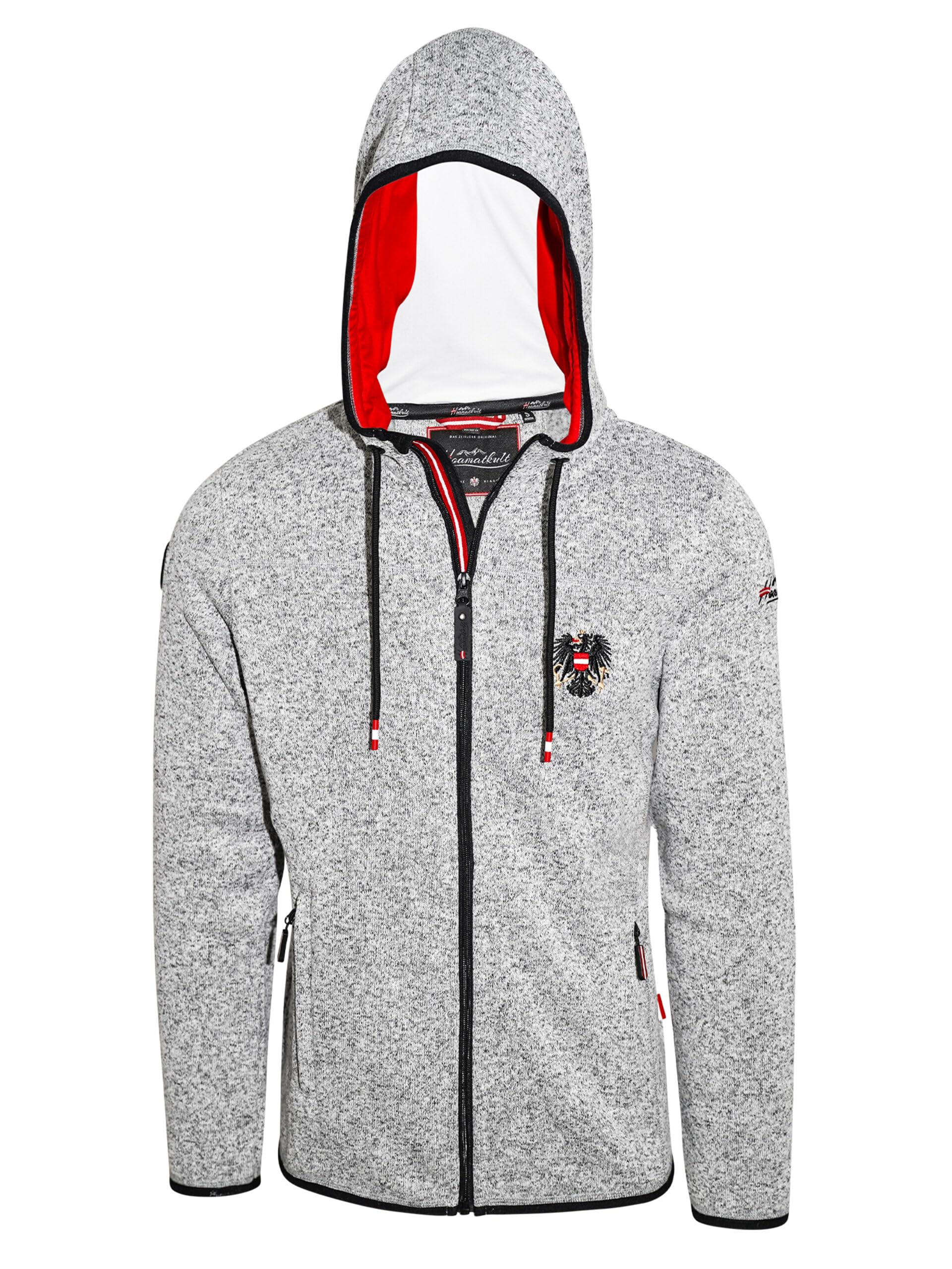 Hoamatkult Österreich Kultjacke Hoodie - Grau, Unisex, Erwachsene Bekleidung, Patriotisch, Strickfleece, Reißverschluss, Mit Kapuze