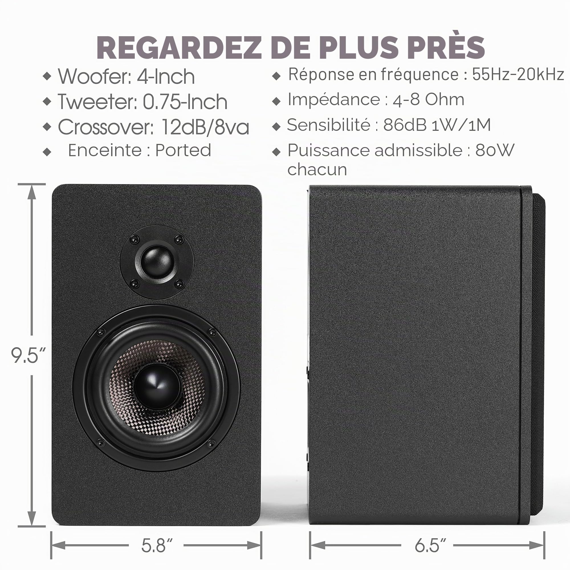 Micca MB42X G2 Haut-parleurs passifs d'étagère pour Son Surround Home cinéma, stéréo et Moniteur de Champ Proche Passif, 2 Voies (Noir, Paire)