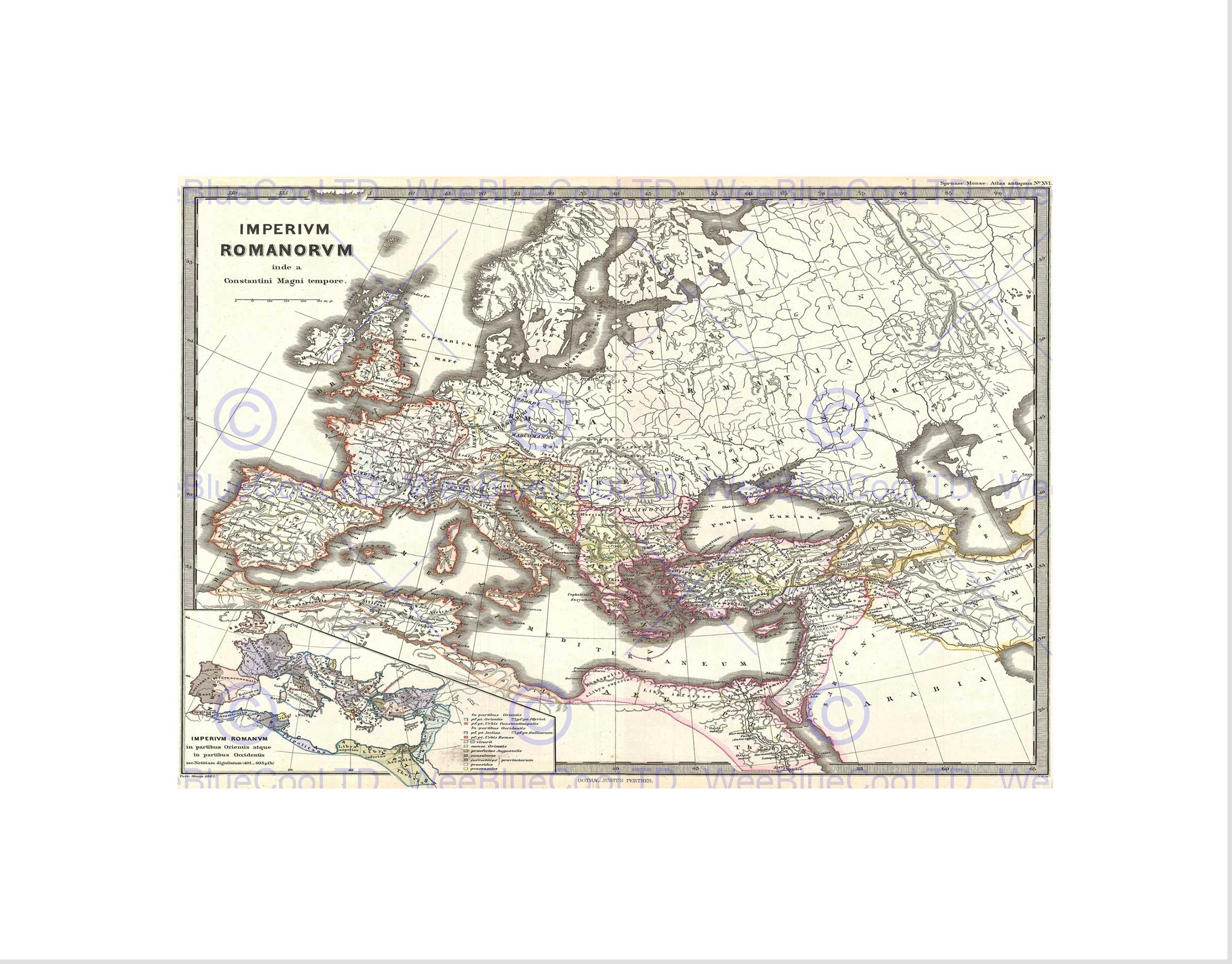 Wee Blue Coo 1865 Spruner Map The Roman Empire Under Constantine Vintage Art Wall Art Print