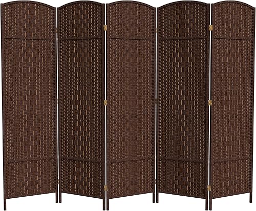 Miniatura 8 de Divisor de ambiente resistente de 6 pies, pantalla de privacidad plegable de fibra de ratán con patrón de diamante, Madera, Mocha oscuro Mocha