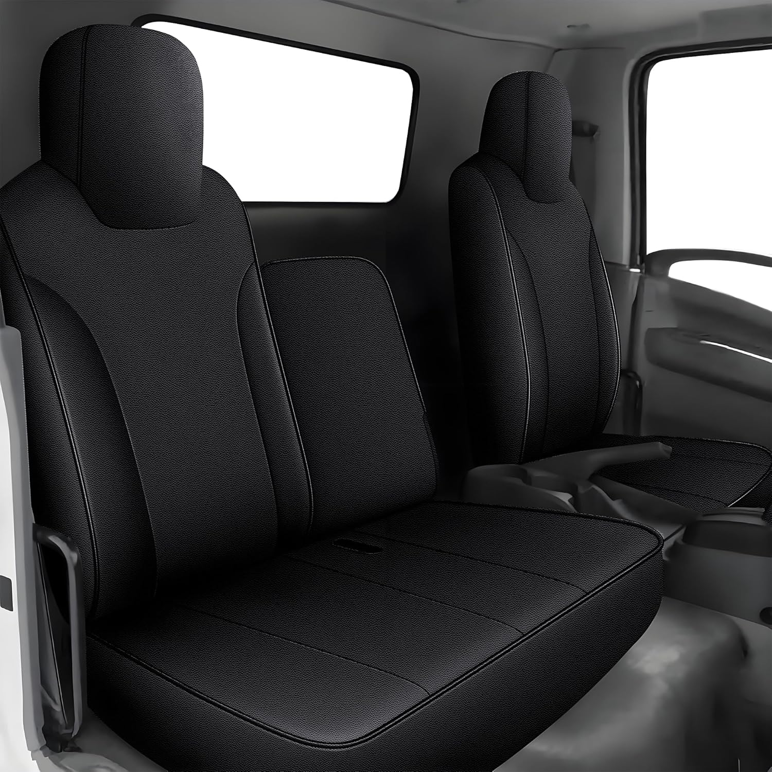 IKABEVEM Customized Fit Seat Covers for Isuzu NPR: 2006-2019 2020 2021 2022 2023 2024 Faux Leather Car Seat Covers Full Set Black