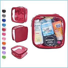 EzPacking Clear TSA Approved 3-1-1 Travel Toiletry Bag for Carry On/Quart Size Transparent Liquids Pouch for Airport Security/Reusable See Through Vinyl & PVC Plastic Organizer Men Women (Burgundy)