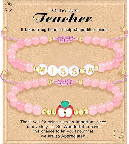 Teacher Appreciation Bracelet Gifts for Women Initial Beaded Bracelets Back to School Thank You Teacher Gifts 2pcs Link Bracelet New Teacher Graduation Gift Birthday Retirement Teachers' Day Jewelry