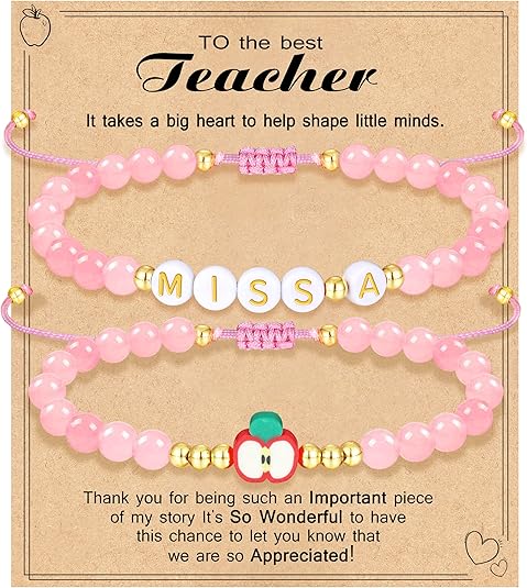 Teacher Appreciation Bracelet Gifts for Women Initial Beaded Bracelets Back to School Thank You Teacher Gifts 2pcs Link Bracelet New Teacher Graduation Gift Birthday Retirement Teachers' Day Jewelry