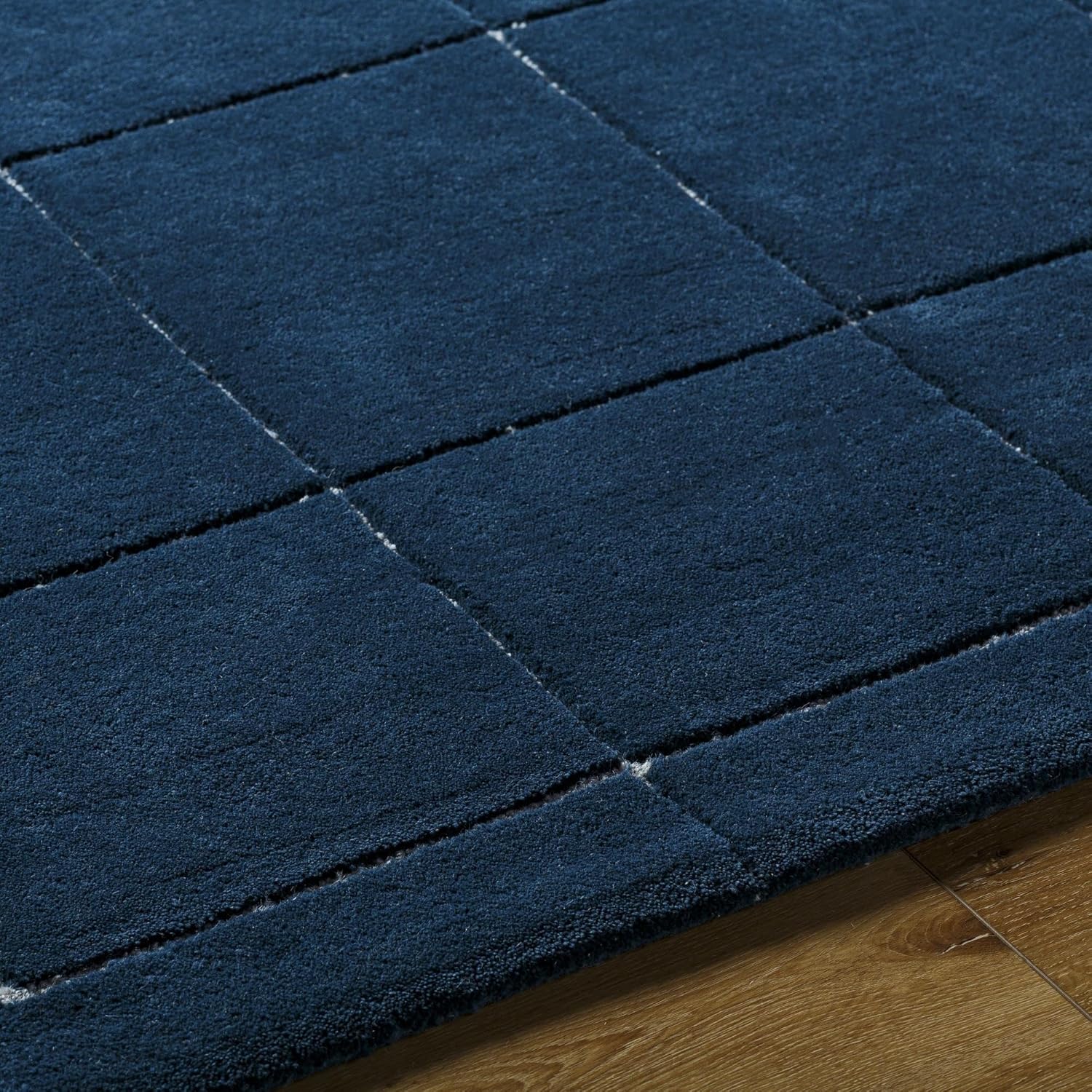 Hand-Tufted Wool Area Rug, Modern Geometric Grid Pattern, Neutral Beige Rug for Living Room, Bedroom, Dining Room & Entryway 9 x 13 Feet Blue