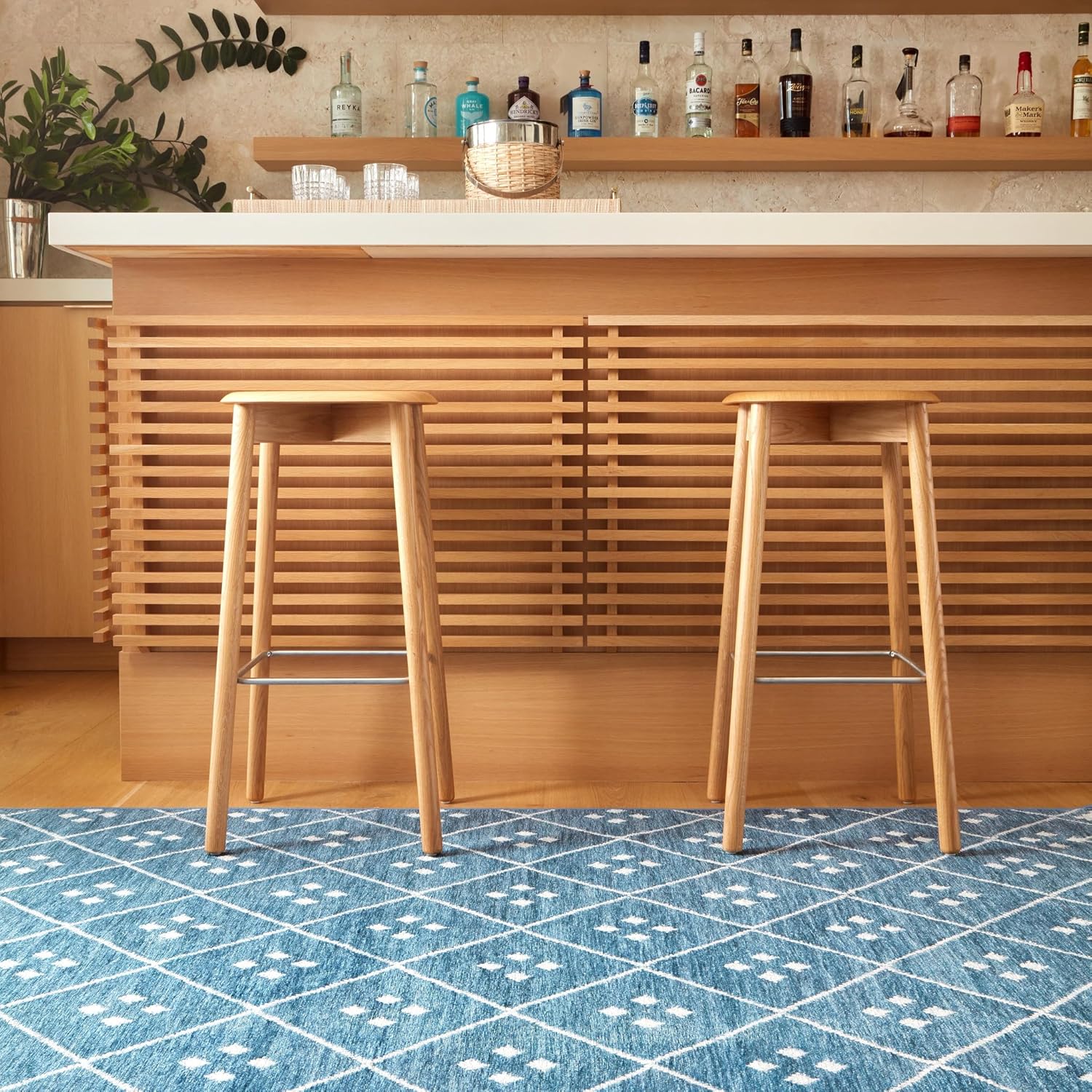 Dash & Albert Kota Indigo Machine Washable Rug, 2.5 X 8 Feet, Blue Geometric Pattern