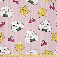 Vista 70 de Ambesonne - Tela de helado por The Yard, deliciosos alimentos fríos de verano en conos estilo Kawaii patrón ilustrado, tela decorativa