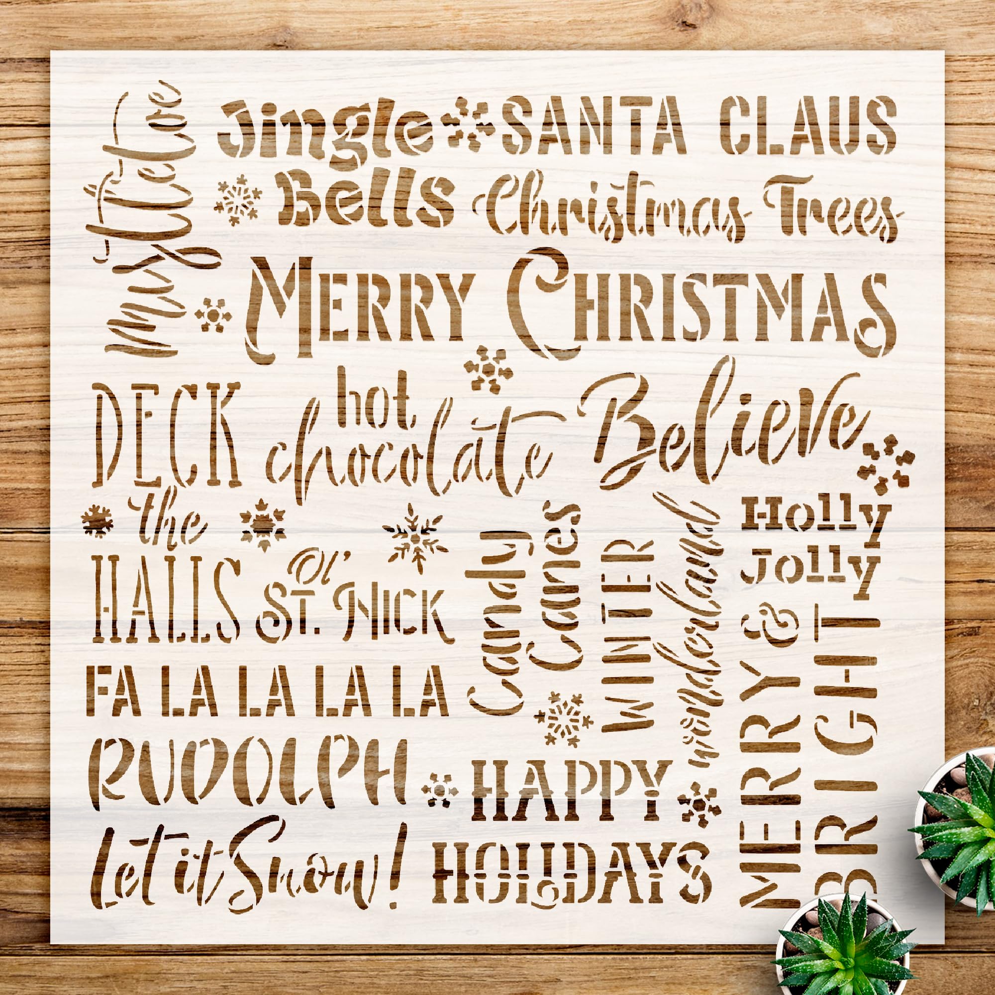 Christmas Background Words Stencil for Walls and Crafts, Reusable Mylar Template, Ideal for DIY Holiday Decor and Embellished Word Art Projects - Size A2 (16.5