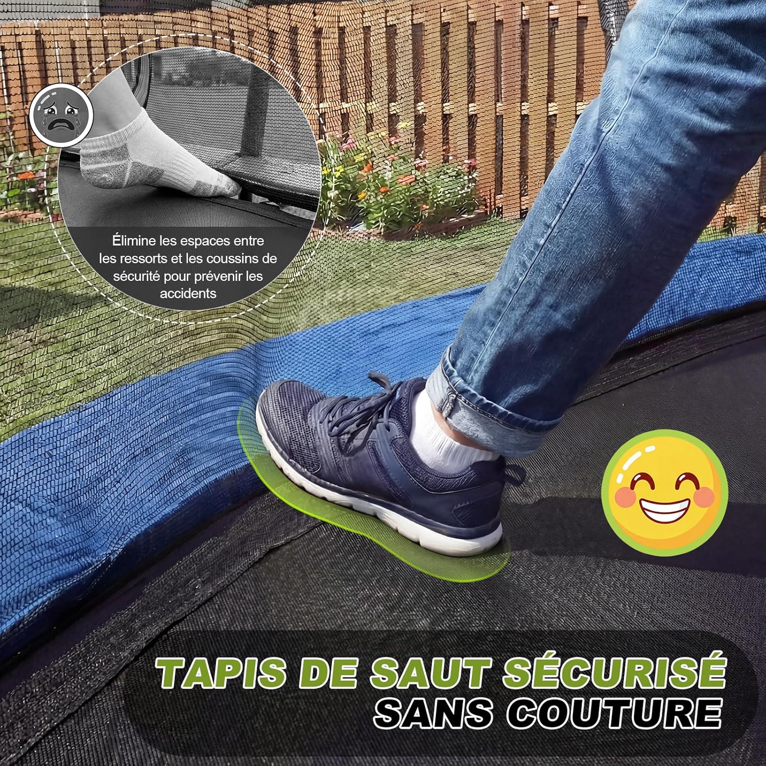 Seamless jumping mat design preventing gaps near springs.