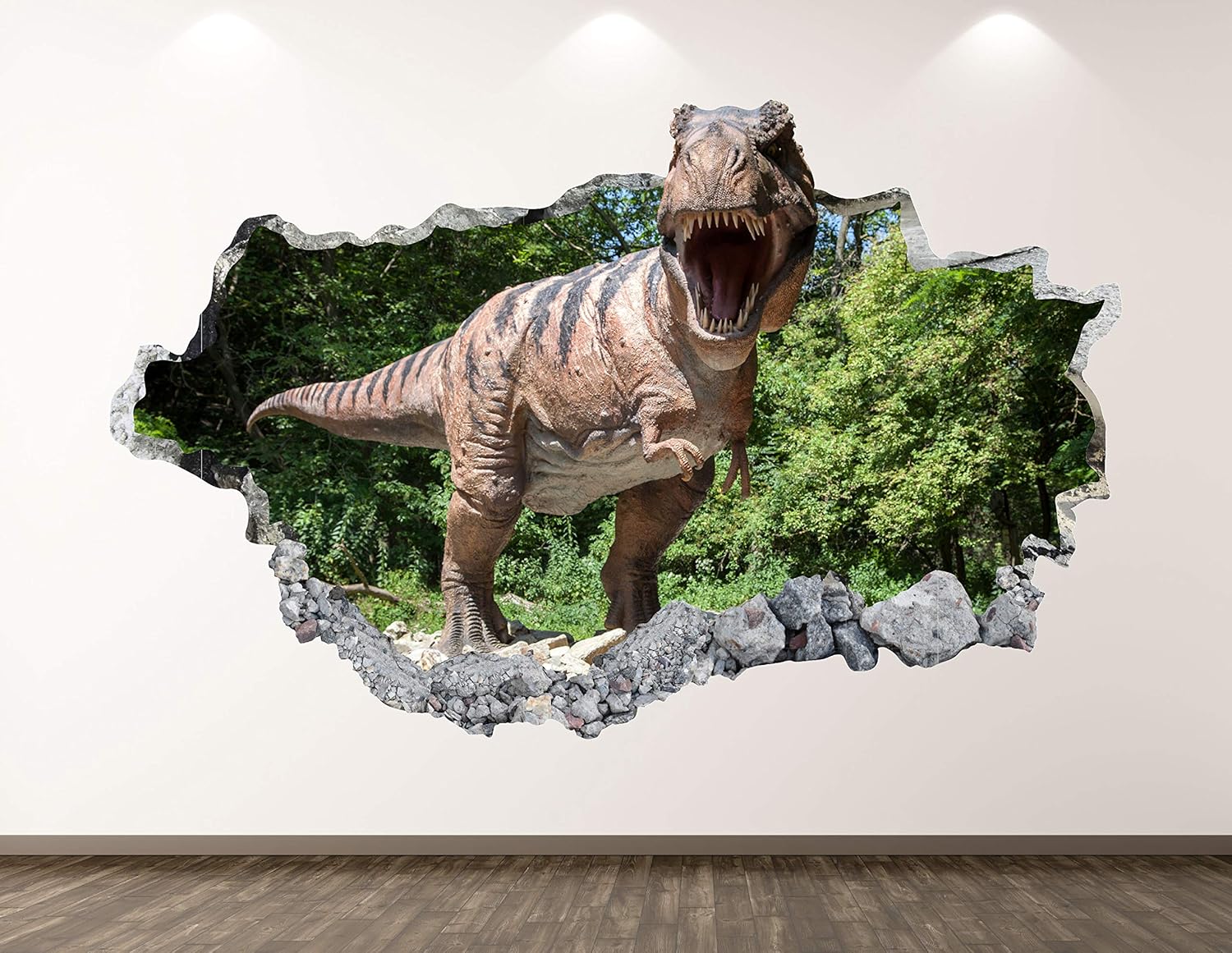 Dinosaur Tyrannosaurus Wall Decal Art Decor 3D Smashed Animal Sticker Poster Kids Room Mural Custom Gift BL174 (70"W x 40"H)