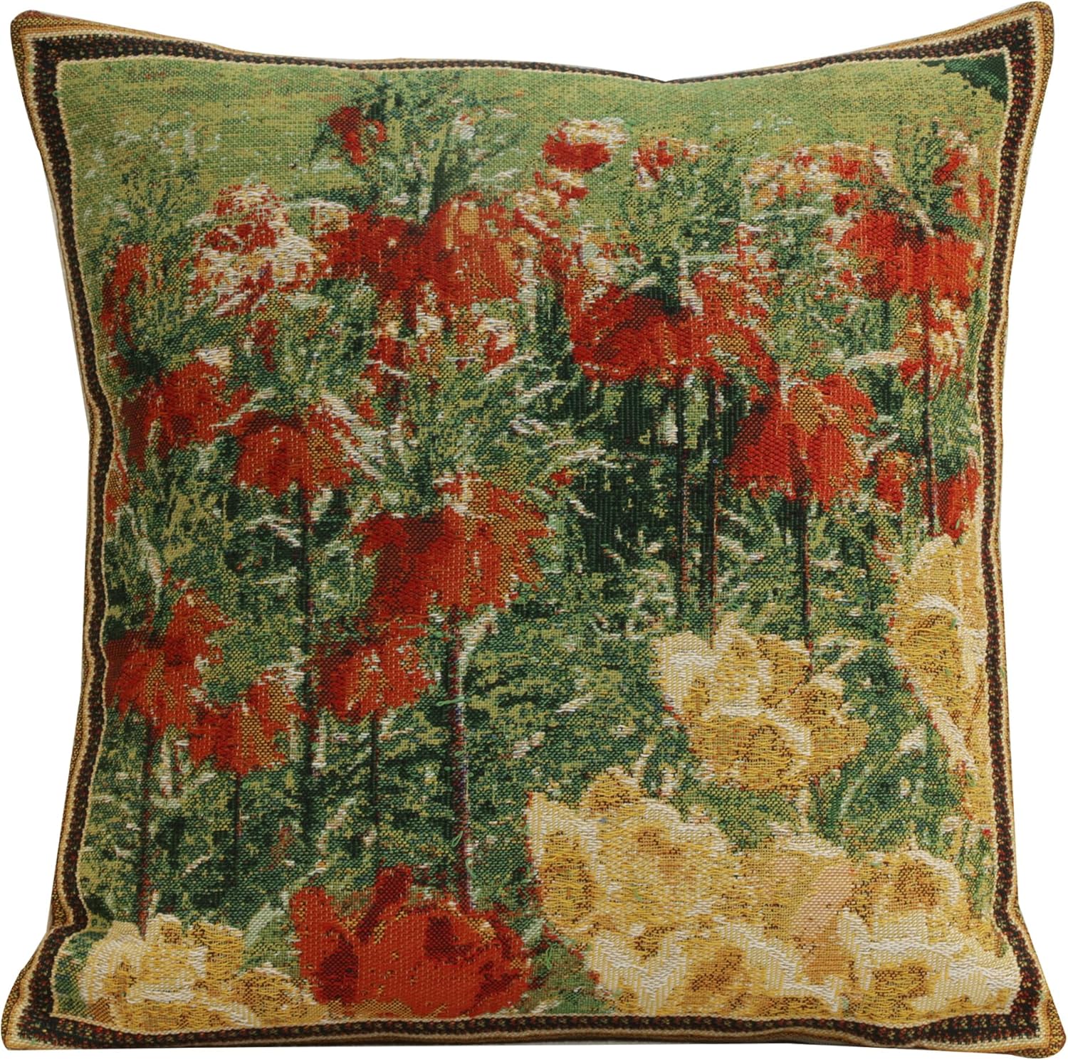 Charlotte Home Furnishings Decorative Pillow Covers for Couch 16x16 in, Tapestry Throw Pillow Cases for Living Room Decor, Keukenhof Gardens Floral Cushion Covers, European Soft Cotton Jacquard Woven