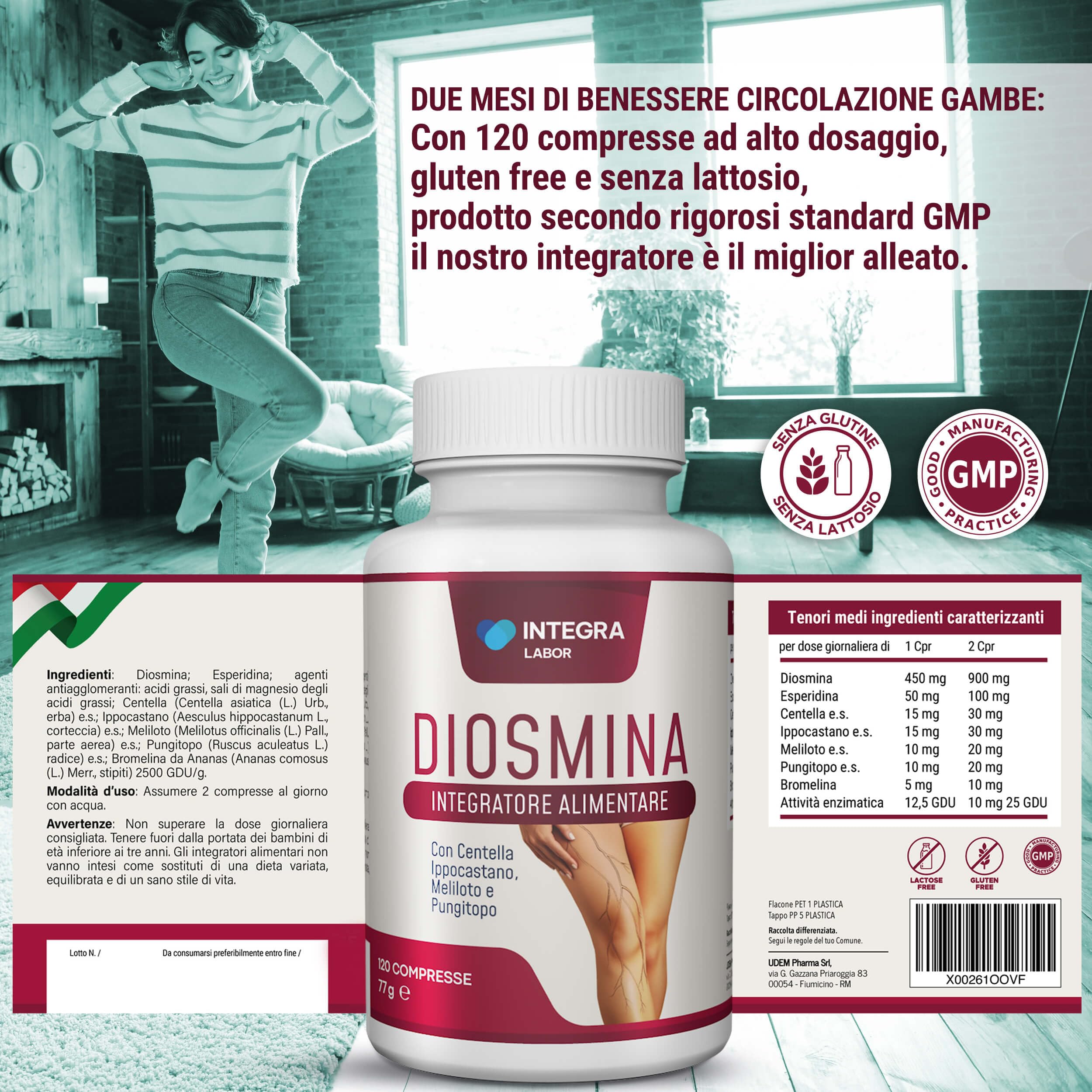 DIOSMINA ESPERIDINA [1000mg Dose Giornaliera] 120 CPR - Integratore Vene Varicose e Gambe Pesanti, Capillari Rotti, Circolazione e Microcircolo - Complex Forte ad Alto Dosaggio