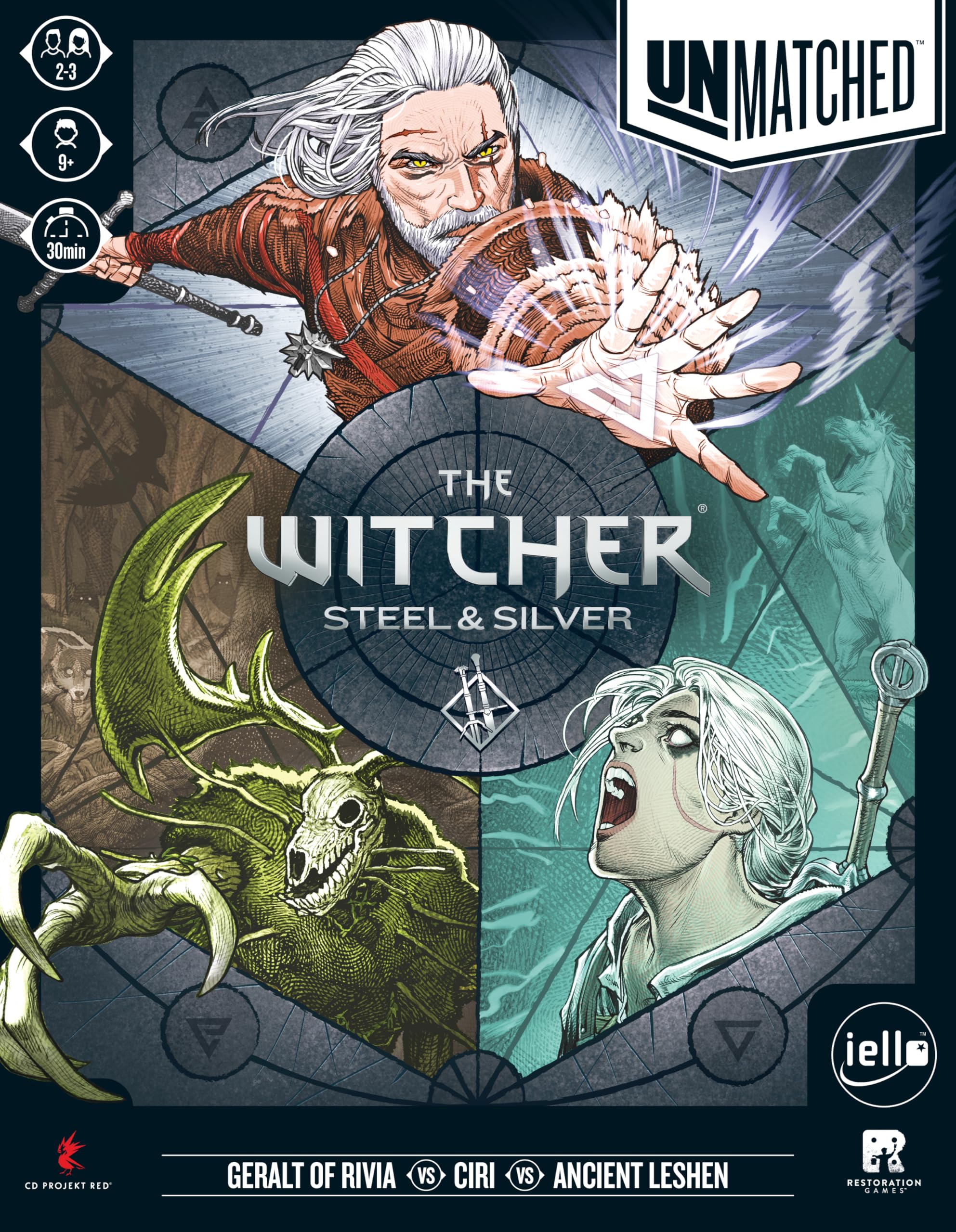 IELLO | Unmatched: The Witcher - Steel & Silver | Board Game | Ages 9+ | 2-3 Players | 30+ Minutes Playing Time