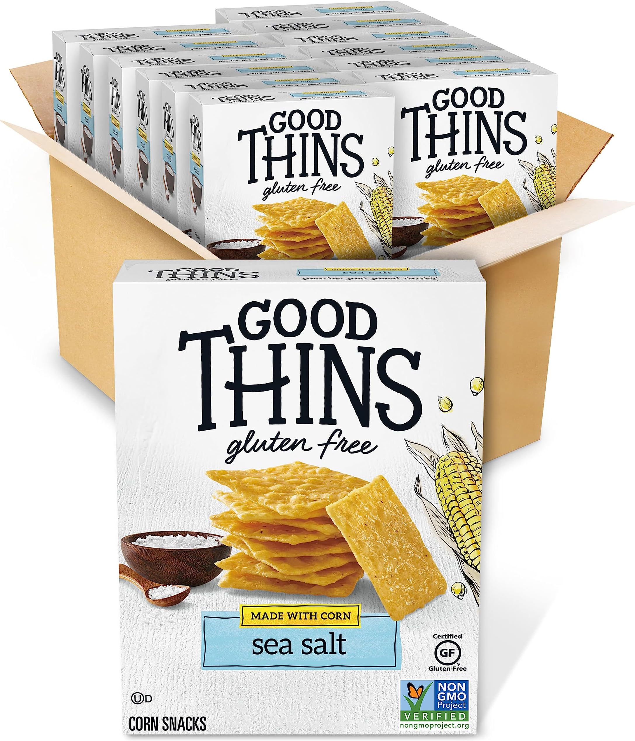 Good Thins Sea Salt Corn Snacks Gluten Free Crackers, 12 - 3.5 oz Boxes