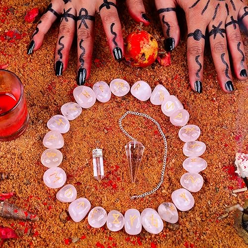 Miniatura 4 de Cuarzo rosa - Cristales - Juego de piedras de runa - Cristal curativo - Piedra preciosa de equilibrio de chakras - Decoración del hogar - Cristales