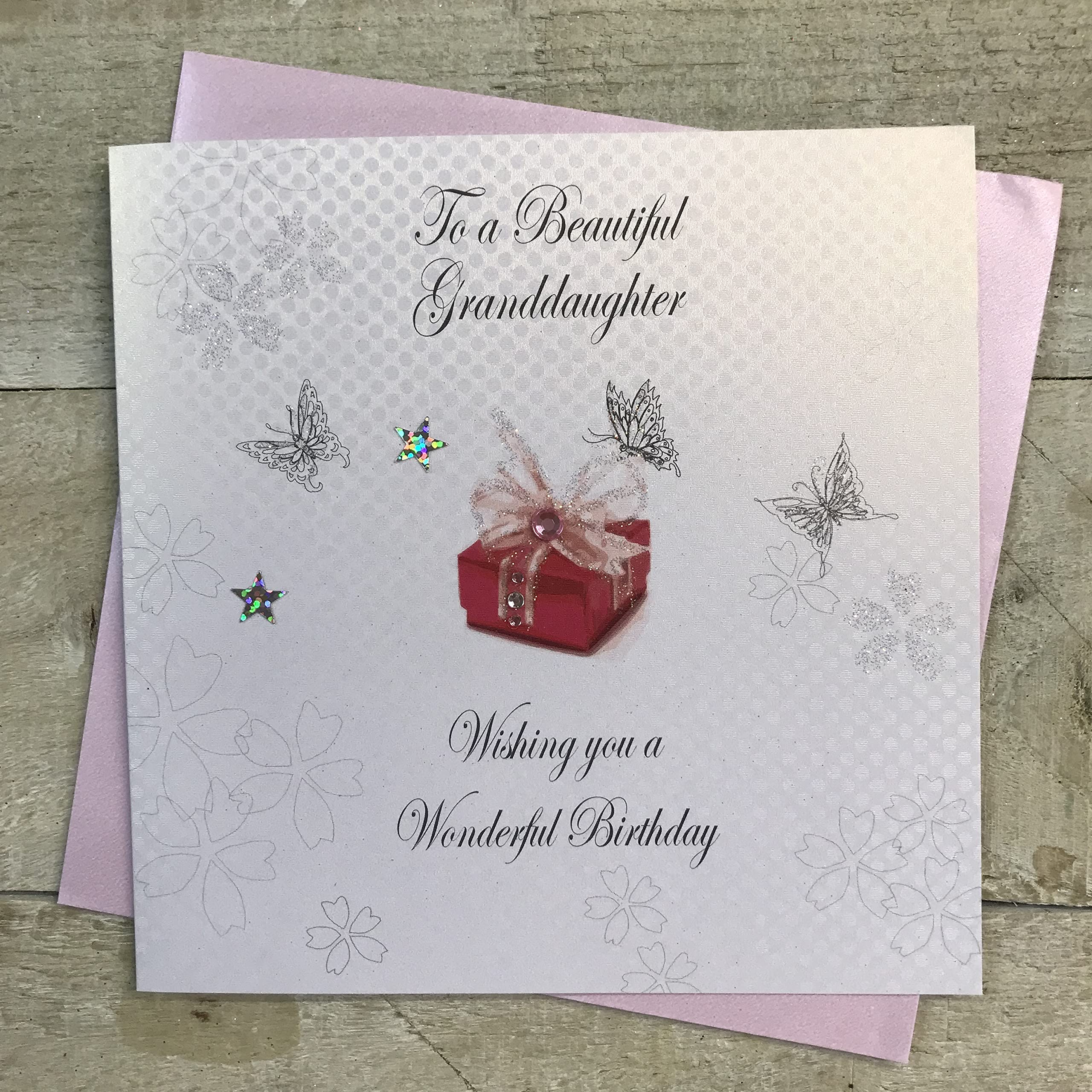 WHITE COTTON CARDS "To A Beautiful Granddaughter Happy Birthday Handmade Birthday Card, bd37