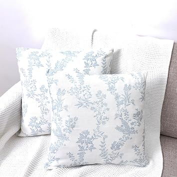 YINFUNG Throw Pillow Covers Set of 2,Floral Pillow Cover,Couch Pillow Covers Famliy Decoration for Home Couch,18x18 inch,Blue