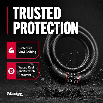 Master Lock 6 ft Cable Bike Lock 4-Digit Combination 1/2 in Diameter 8122D