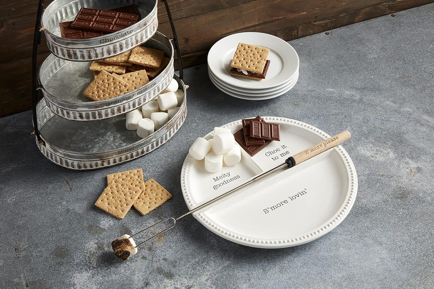 Mud Pie Circa S'mores Divided Serving Plate and Skewer Set