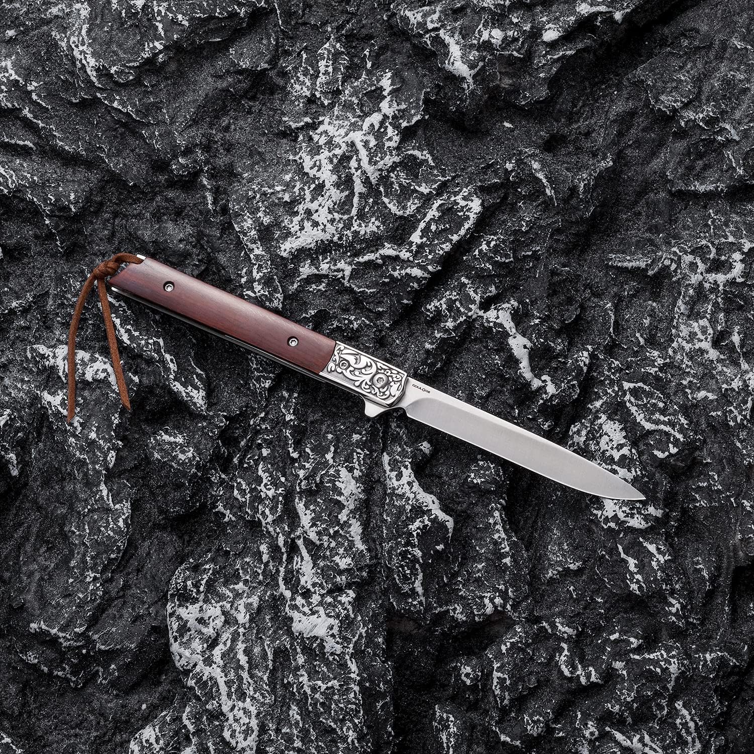 Tactical Knife, Small Pocket Folding Knife with Lanyard & Sheath, D2 Steel Blade, Liner Lock and Red Sandalwood Handle for Outdoor, Survival, Camping, Hunting and EDC