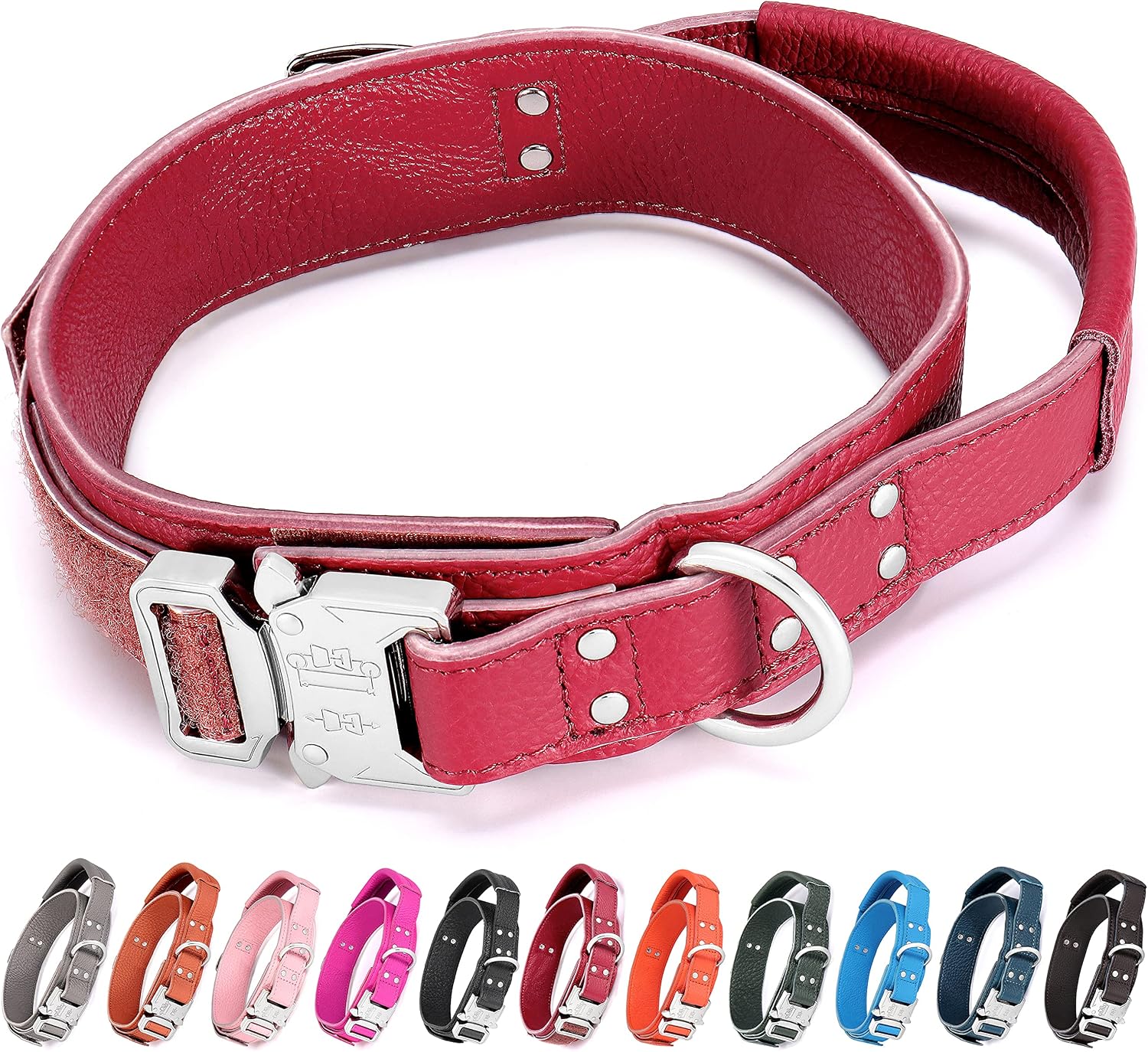 Compuda Leather Tactical Dog Collar with Padded Handle K9 Military Dog Collar,1.5 inch Wide Quick Release Buckle (L(16-18.5") Width…