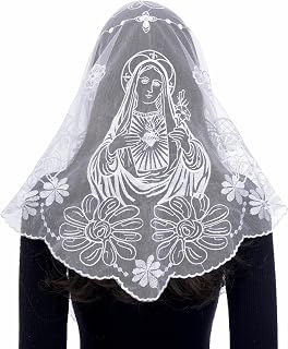 Catholic Veils for Church Women: Triangle Virgin Mary Sunflower Veil, Floral Embroidered Lace Veils for Mass Chapel