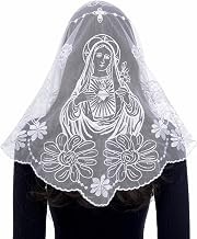 Bozidol Catholic Veils for Church Women: Triangle Virgin Mary Sunflower Veil, Floral Embroidered Lace Veils for Mass Chapel