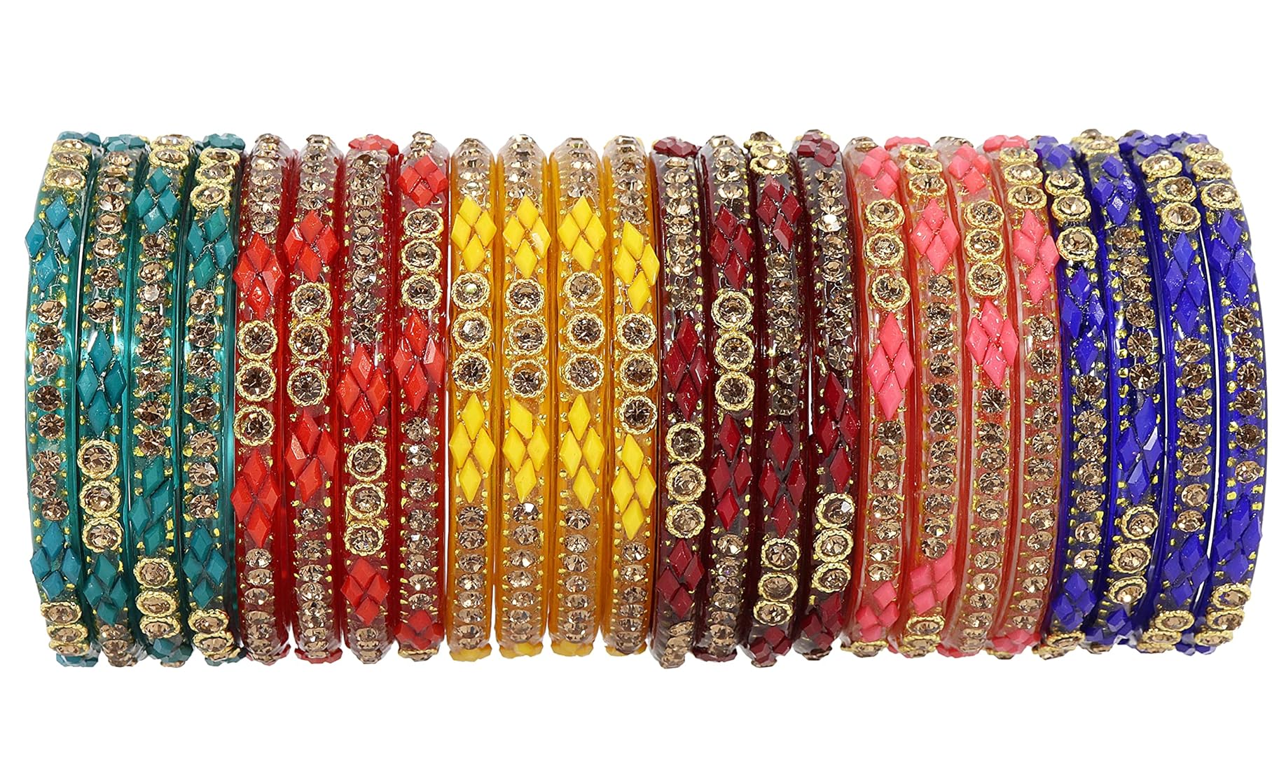 【GARNI】Paint Crockery Bangle ZOJIYO Glass and Zircon Gemstone Studded Worked Fancy Bangle