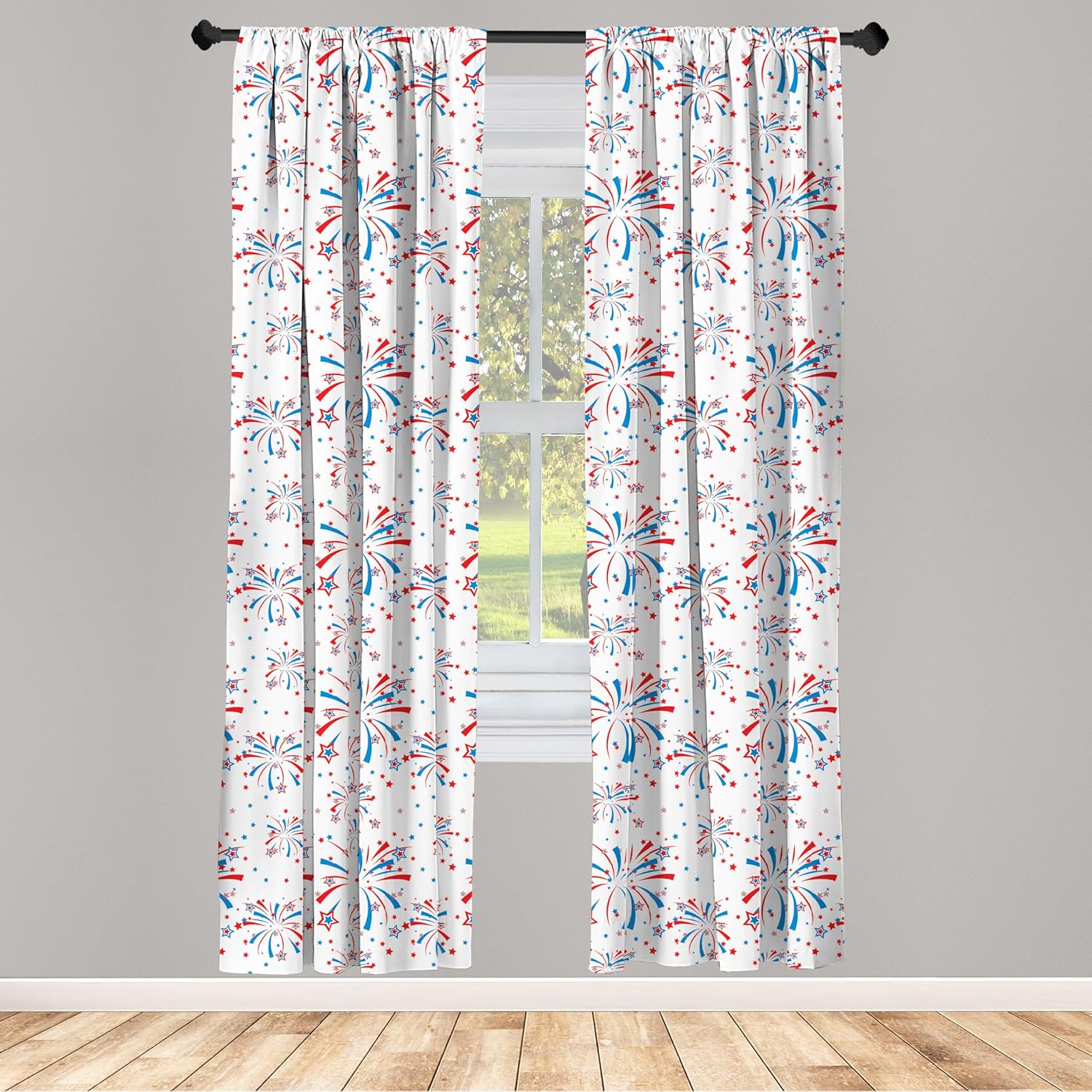 Ambesonne 4th of July 2 Panel Curtain Set, American Festivities with Freedom and Liberty Themes Summer Celebrations, Window Treatment Living Room Bedroom Decor, Pair of - 28" x 63", White Blue