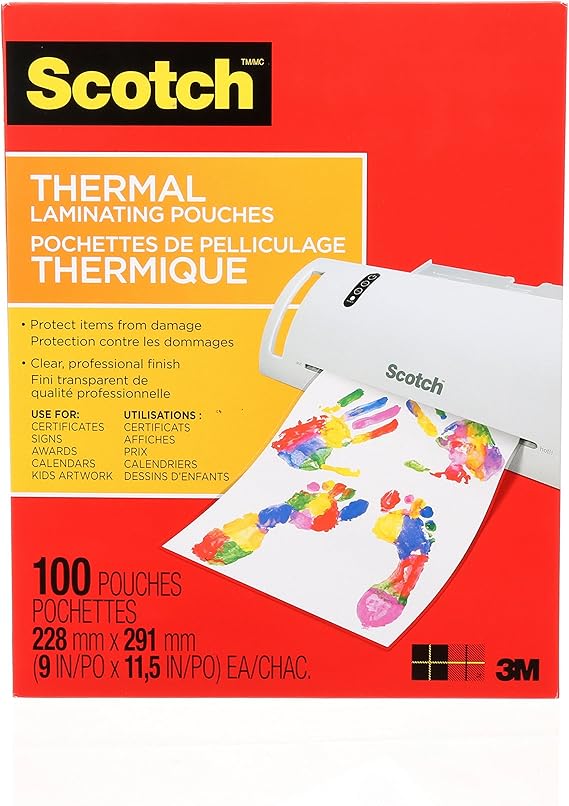 Scotch Thermal Laminating Sheets, 9" x 11.5", 3Mil Thick, 100