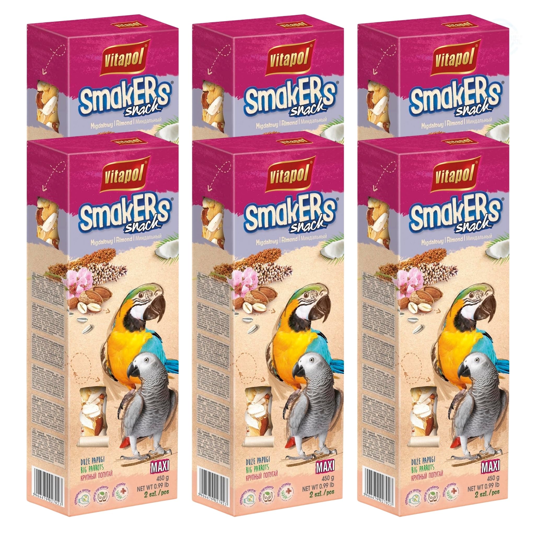 Vitapol Smakers® Parrot Treat Sticks – Variety of Snacks for Budgies, Cockatiels & Large Parrots | Natural Fruit, Egg, Honey, Seed | Vitamin-Rich Snacks, Health & Plumage Support (Almond, 2.7kg)