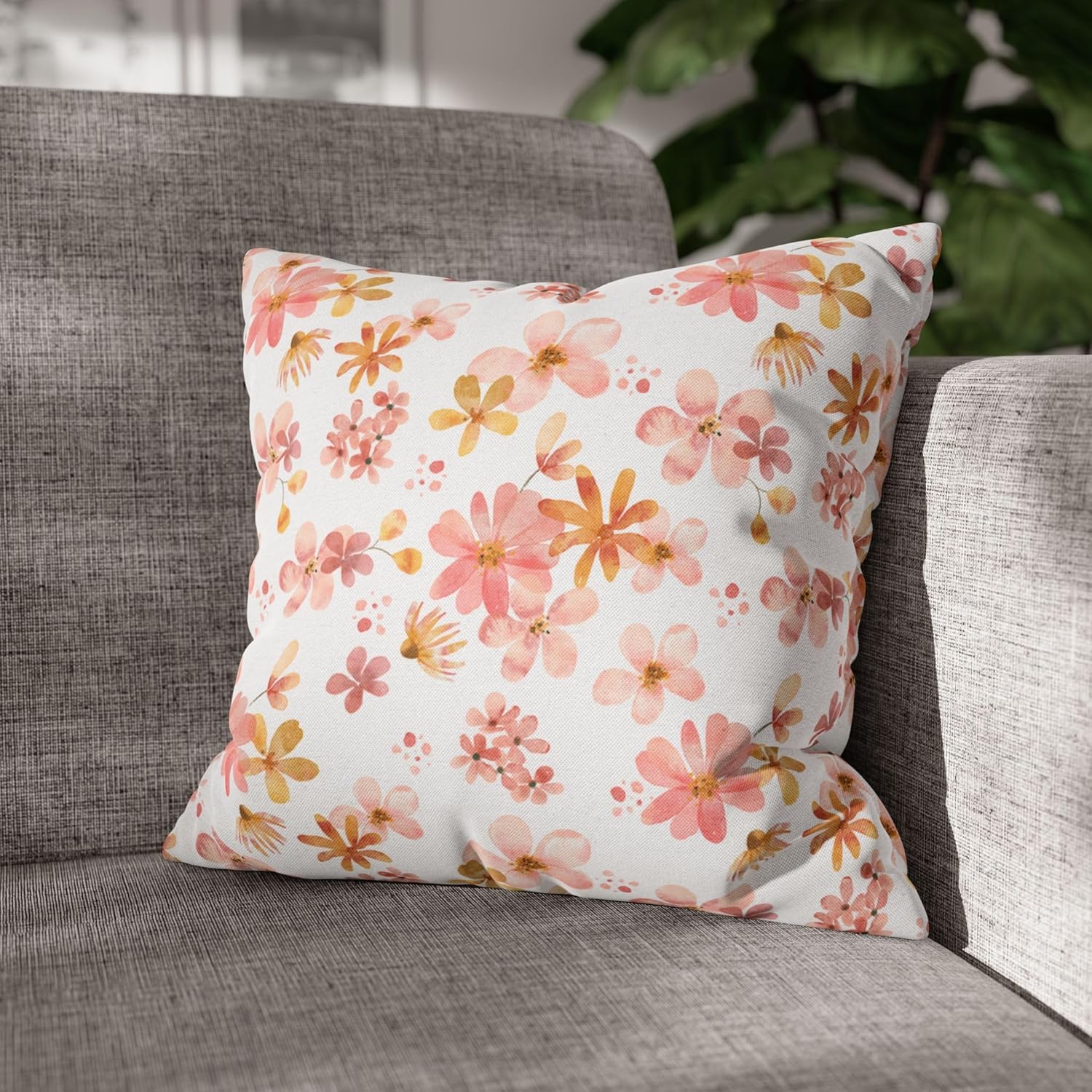 Spring Forward Floral Pink Pillowcase, Decorative Throw Pillow Cover, Home Decor Accent, Flower Pattern Cushion Case
