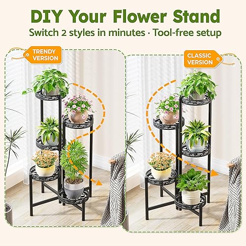 Miniatura 4 de Soporte para Plantas de Interior y Exterior, Estante de Exhibición de Flores de Metal de 5 Niveles para Esquina, Estante Alto Plegable para Patio,