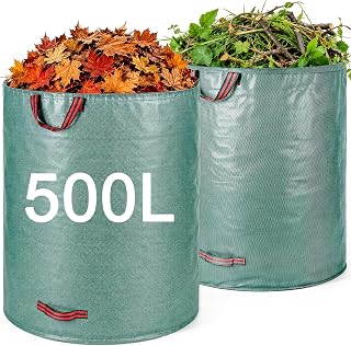 Gartenabfallsack, 500Lx2 wasserdichte Laubsack Gartensack mit Griffen | Wiederverwendbare Gartenabfallsack Stabil aus Industrietauglichem Stoff, Groß Laubsäcke für Müll,Laub,Abfälle,Gartenabfälle