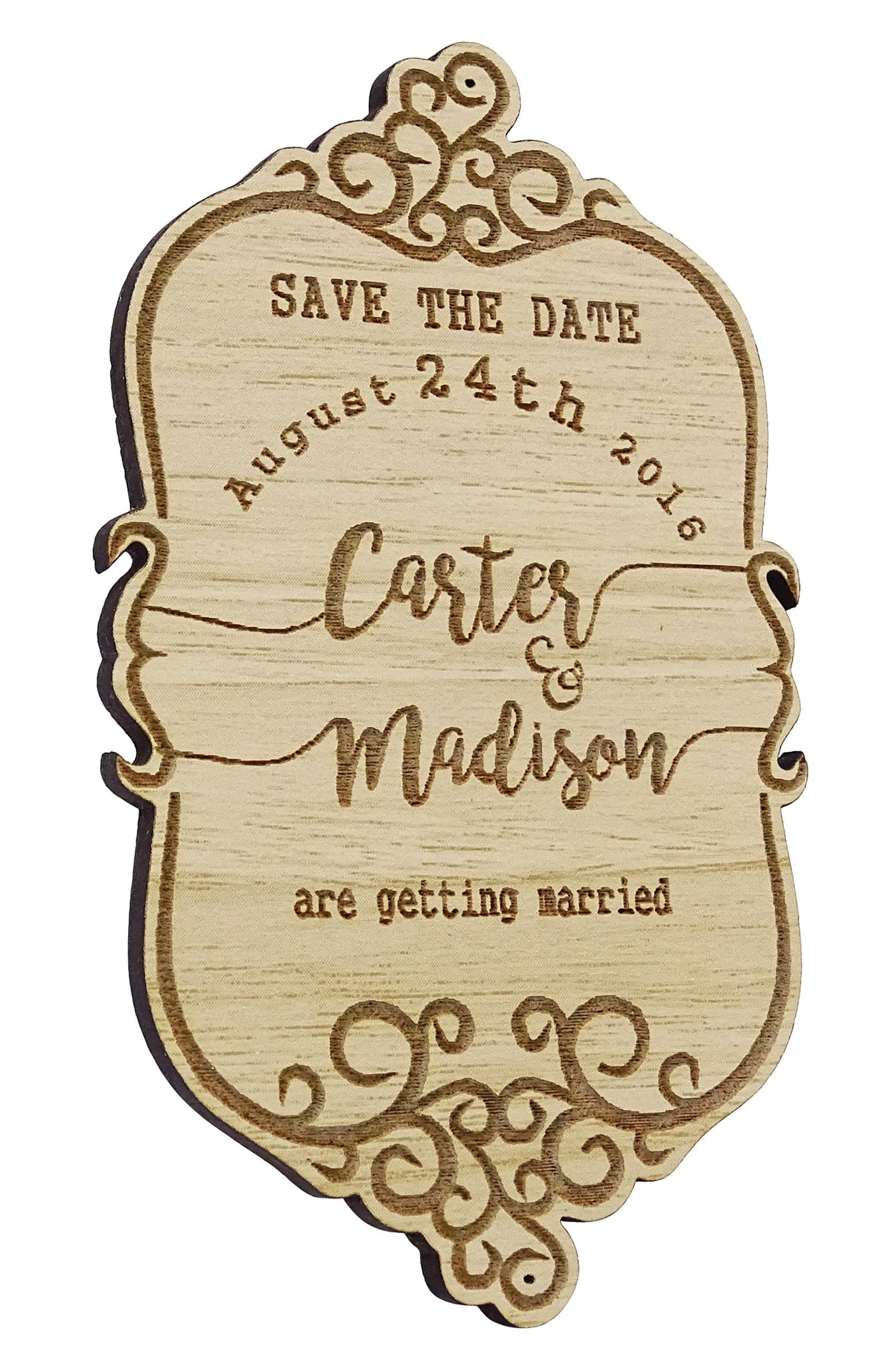 Aimant de mariage en bois personnalisé pour un rappel Save the Date sur le frigo