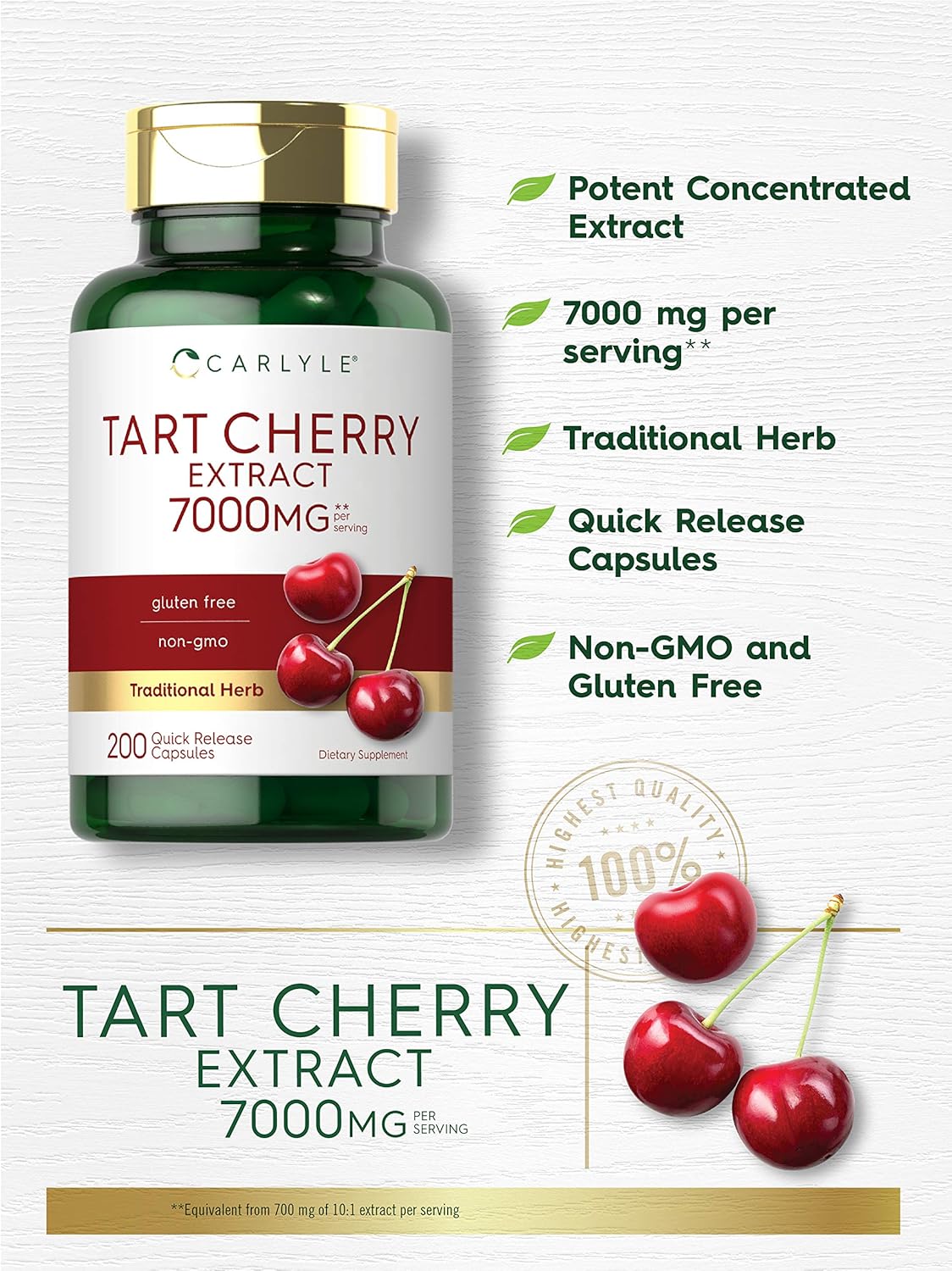 Tart Cherry Capsules | 7000 mg | 200 Pills | Max Potency | Non-GMO, Gluten Free | Tart Cherry Juice Extract | by Carlyle : Health & Household
