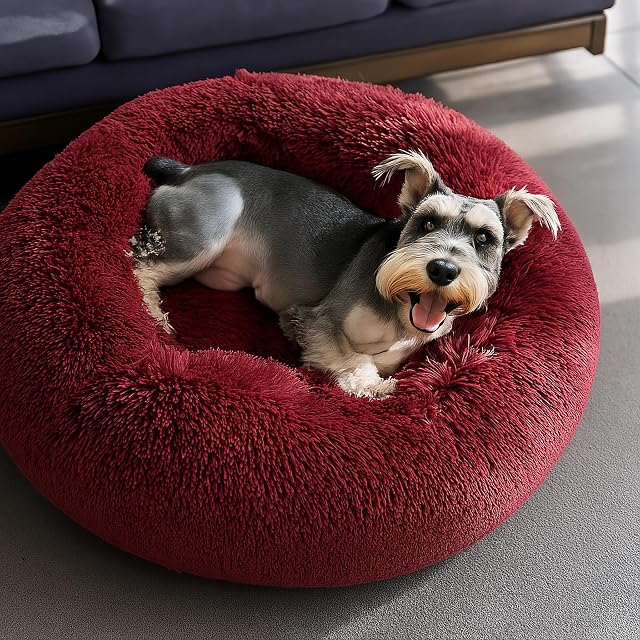 Foto 7 de 7 de SEOUGEE Cama calmante para perros, cama redonda de felpa mullida para gatos, acogedora, suave y lavable