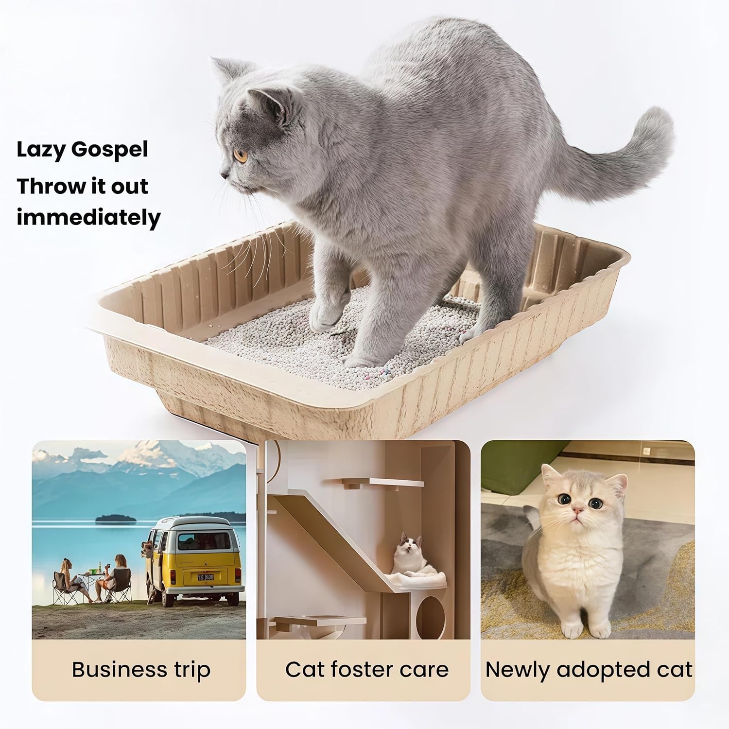 Disposable cat Litter Box, Multi-Layer Waterproof, Moisture-Proof and Environmentally Friendly Pulp, Suitable for Cats Weighing Less Than 15 pounds, Beige, 19.7x12.2x3.7 inches, 3 Pieces/Set