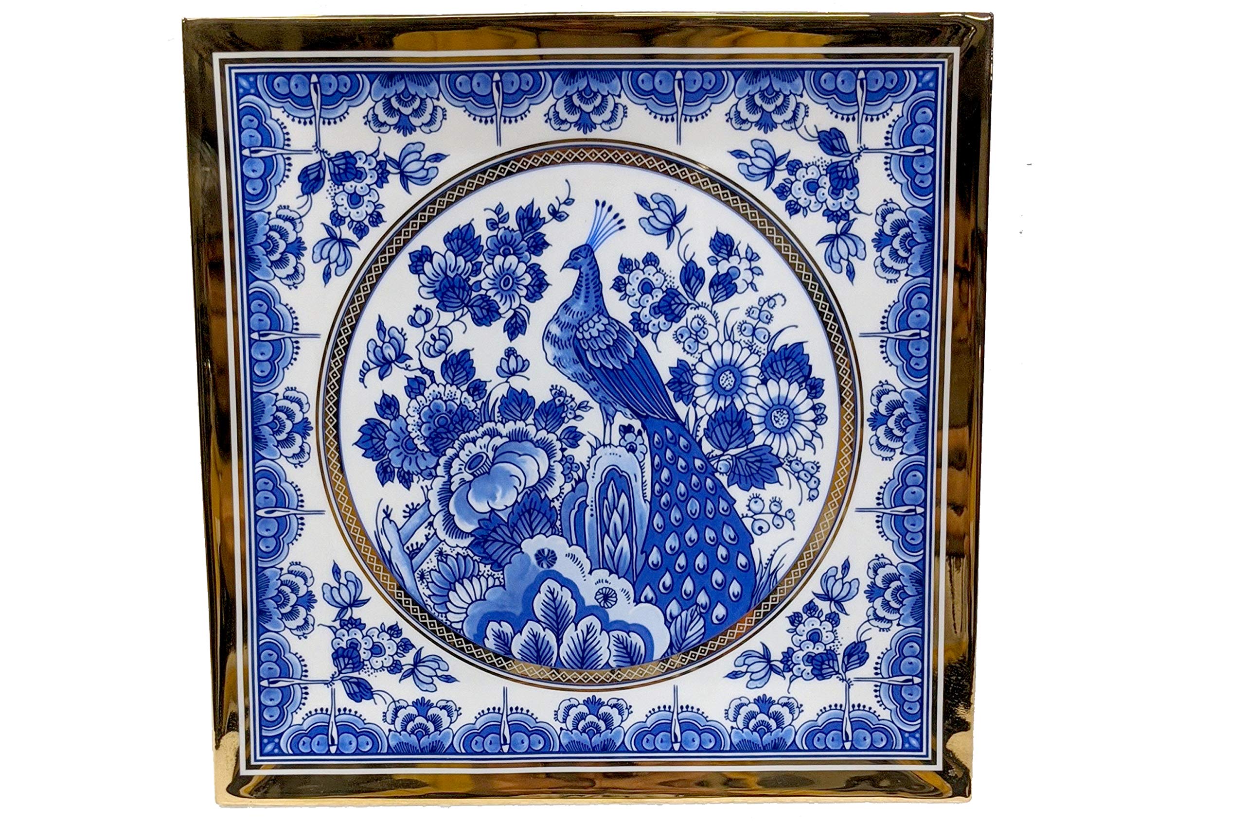 Vikas Khanna By Celeste Shades of Blue Peacock Platter; Service Plates, Décor Settings, 24 K Gold Plated, Color- Ink Blue