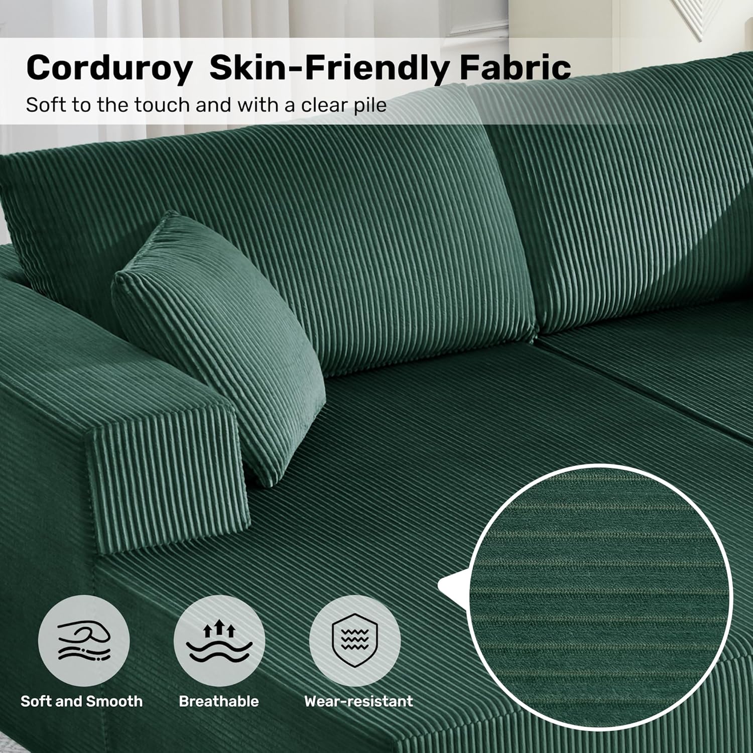 Modular Sectional Sofa,146" U-Shaped Boneless Sofa for Living Room,Oversized 4-Seater Deep Seat Cloud Couches,Corduroy Upholstered Corner Sofa Couch,No Assembly Required,Green