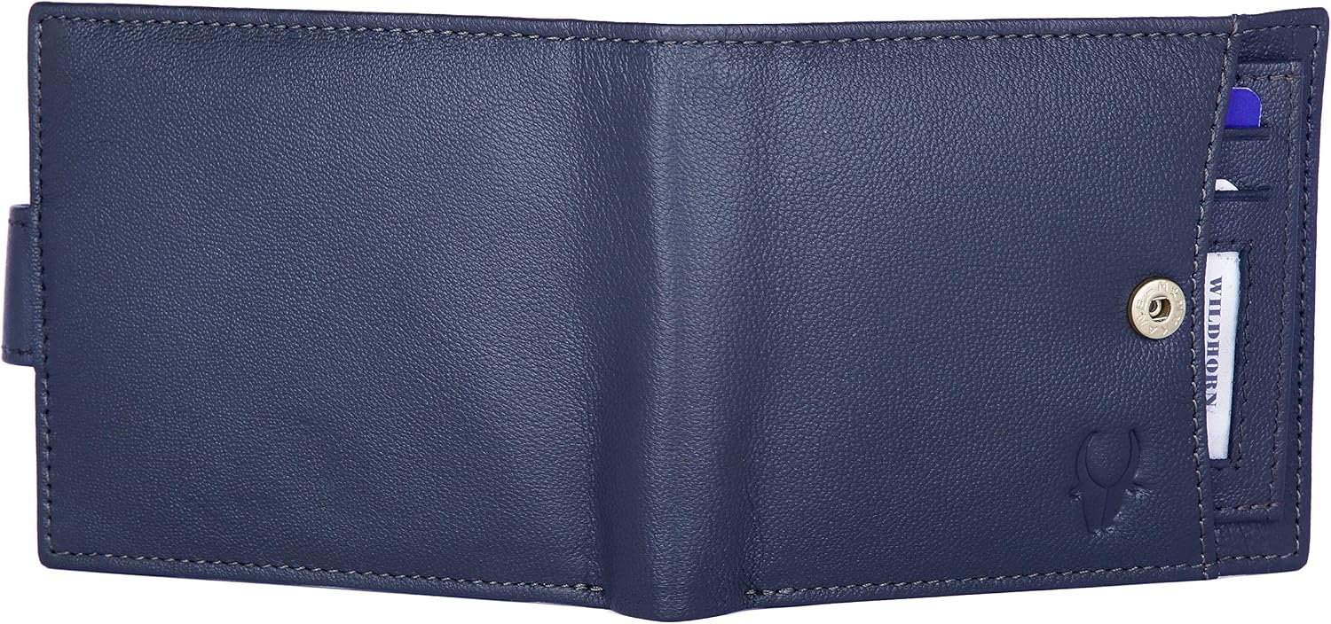 WildHorn® RFID Protected Genuine High Quality Leather Wallet (New Blue Nappa) image 5