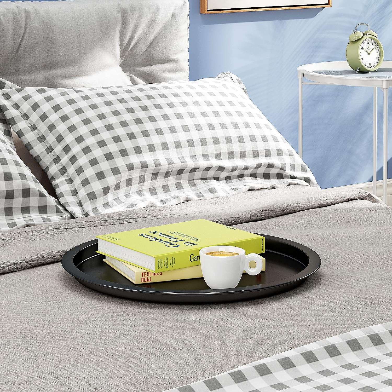 HOMEFORT Round End Table, Metal Tray Table,17.7 Inch Bedside Table, Indoor Modern Sofa Side Table, Outdoor Snack Table, Metal Tabletop with Sturdy Metal Frame (Black)
